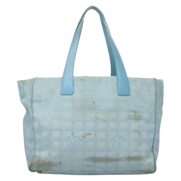 CHANEL New Travel line Tote Bag Nylon Light Blue Silver CC Auth - Picture 3 of 16